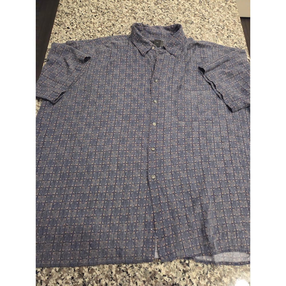 J. Ferrar Mens XXL Blue Geometric‎ Tile Print Viscose Short Sleeve Button Down